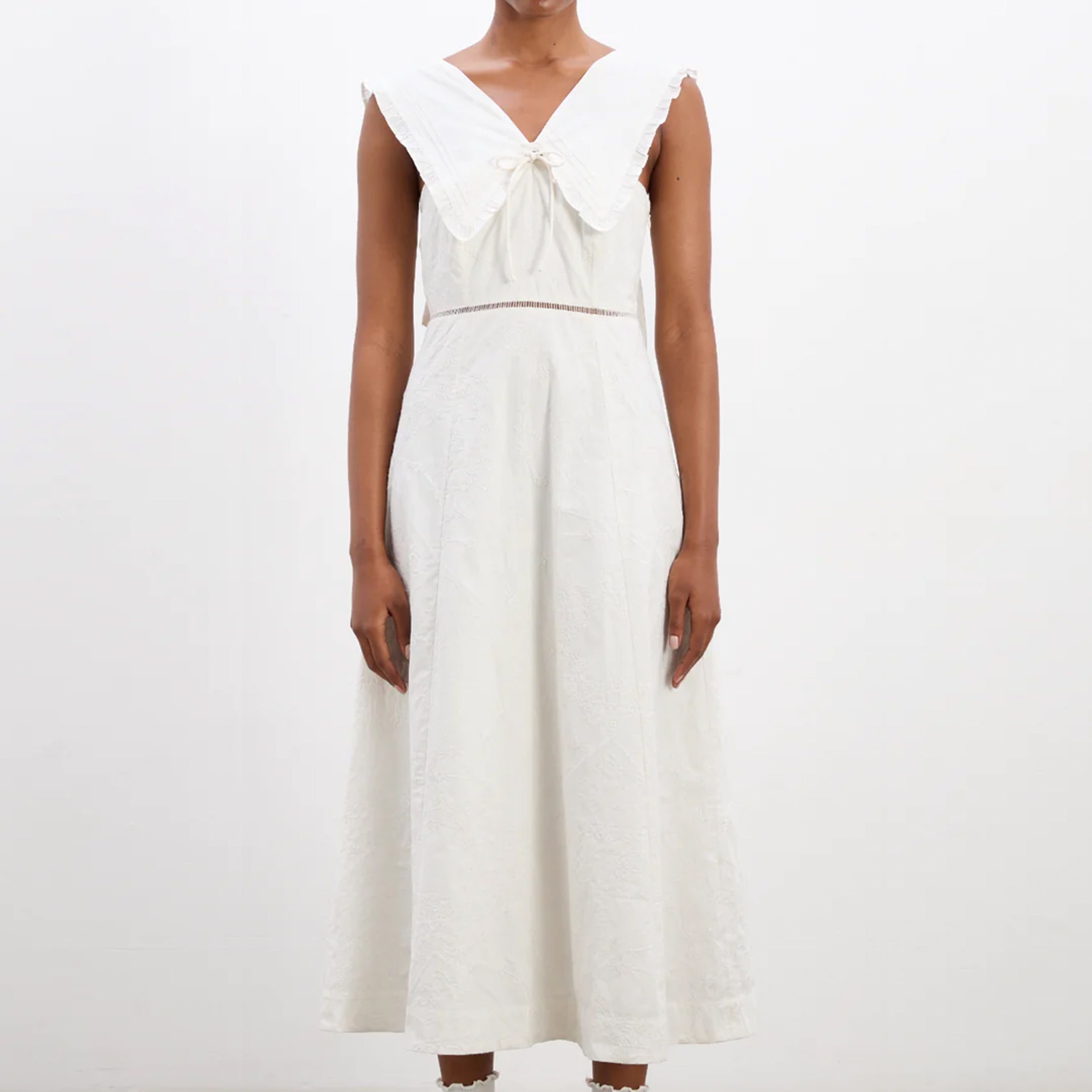 Damson Madder Fan Fan Midi Dress Patchwork Broderie
