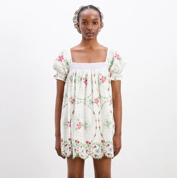 Damson Madder Lulu Mini Dress Rose Embroidery - Parasol Store