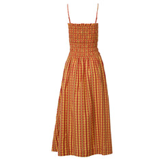 Damson Madder Grace Strappy Midi Dress Orange Margot Gingham - Parasol Store