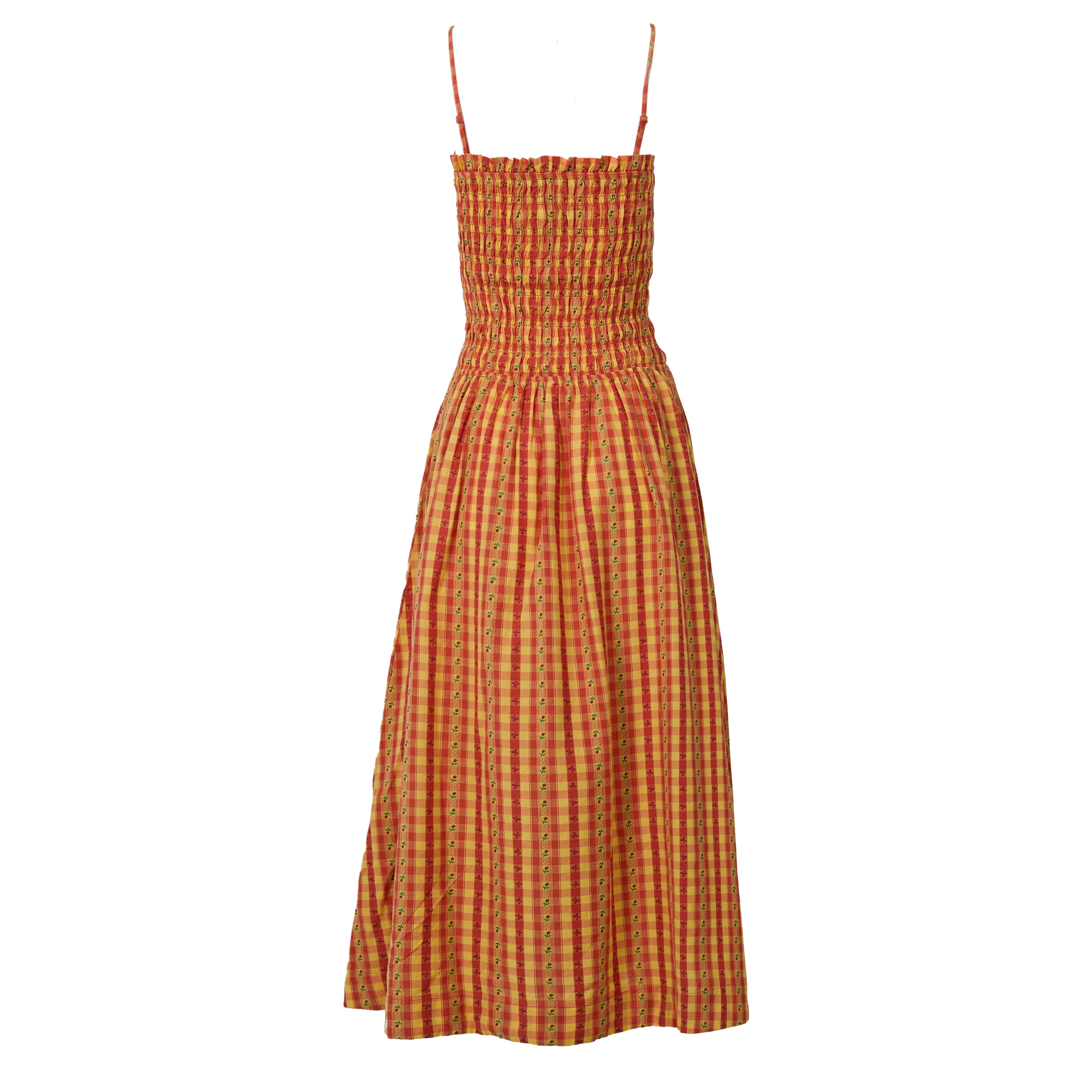 Damson Madder Grace Strappy Midi Dress Orange Margot Gingham