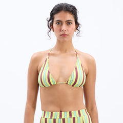 Damson Madder Picot Trim Triangle Bikini Tropical Stripe - Parasol Store