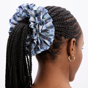 Damson Madder Garter Scrunchie Navy Margot Gingham - Parasol Store