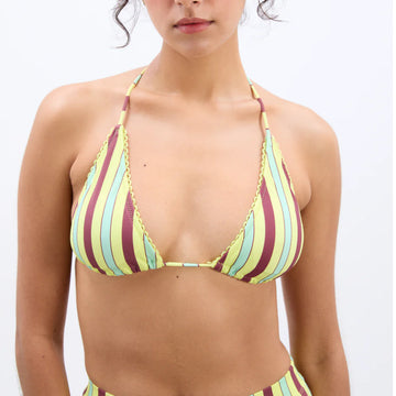 Damson Madder Picot Trim Triangle Bikini Tropical Stripe - Parasol Store