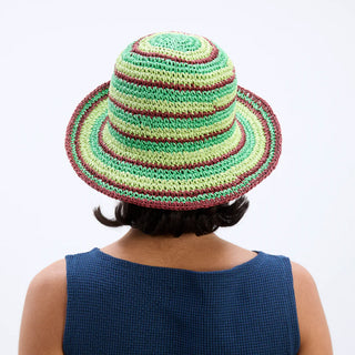 Damson Madder Raffia Bucket Hat Tropical Stripe - Parasol Store