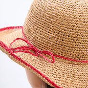 Damson Madder Roll Back Raffia Hat With Red Bow Detail Brown - Parasol Store