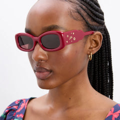 Damson Madder Rounded Square Sunglasses With Charm Detail Red - Parasol Store
