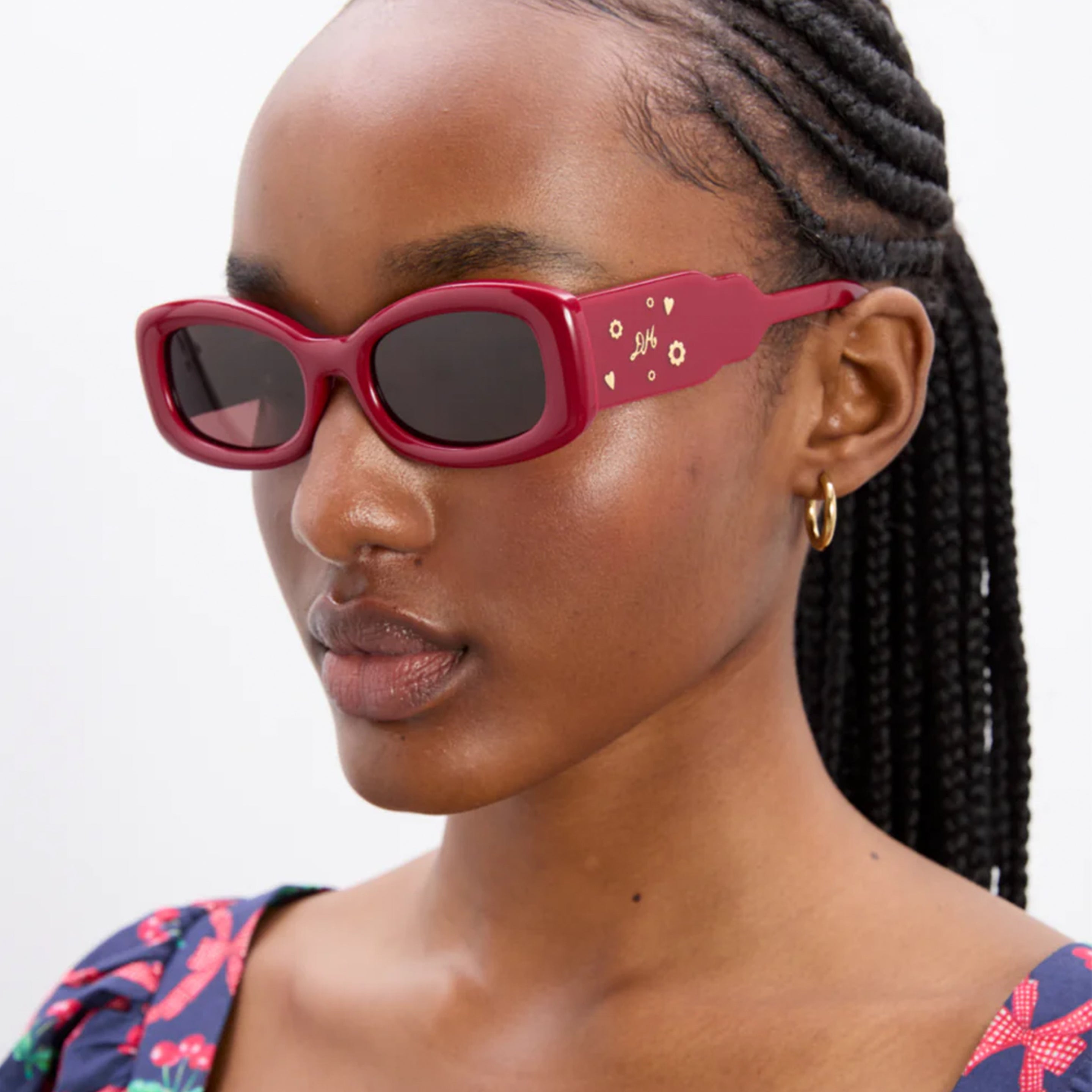 Damson Madder Rounded Square Sunglasses With Charm Detail Red