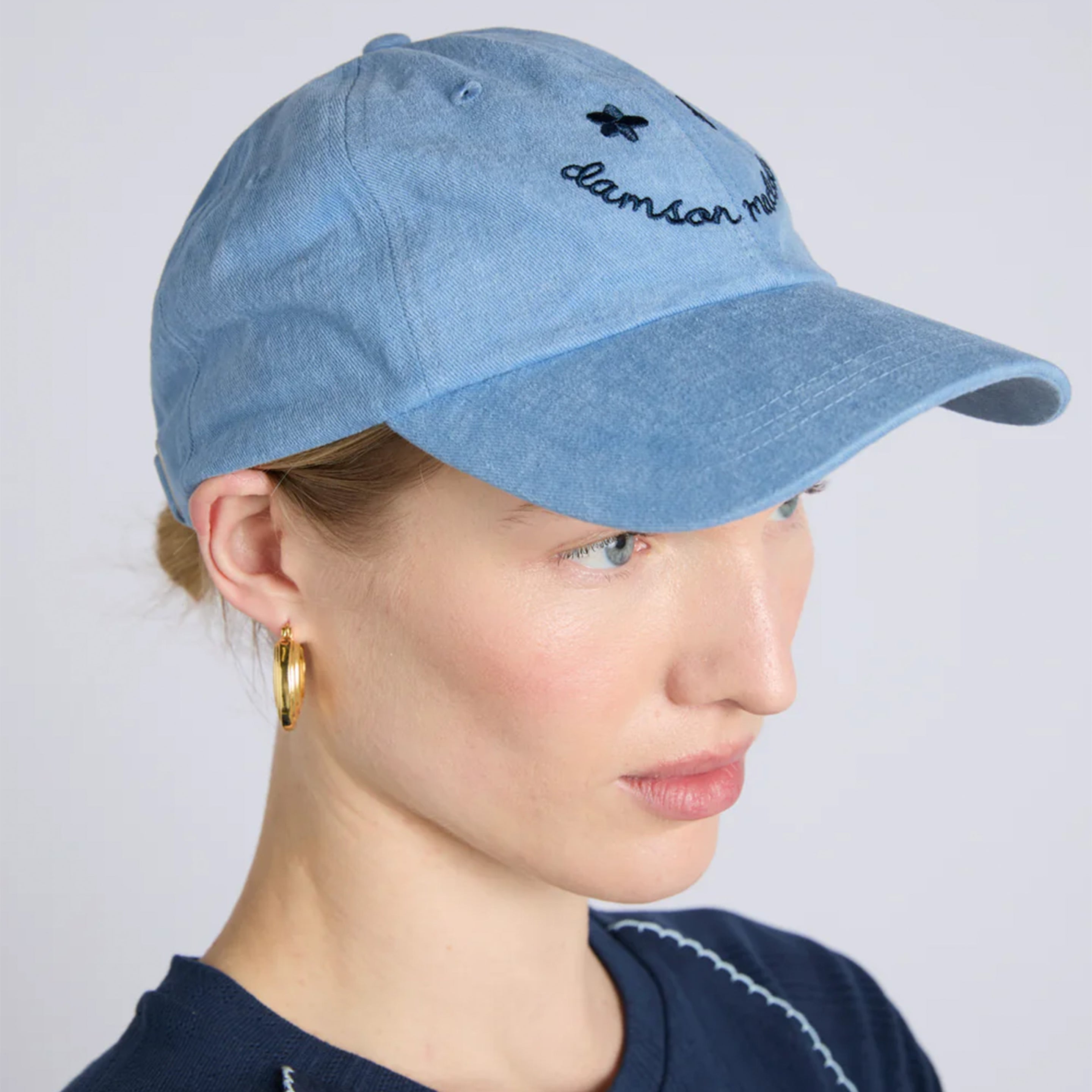 Damson Madder Washed Smiley Cap Blue With Navy Embroidery