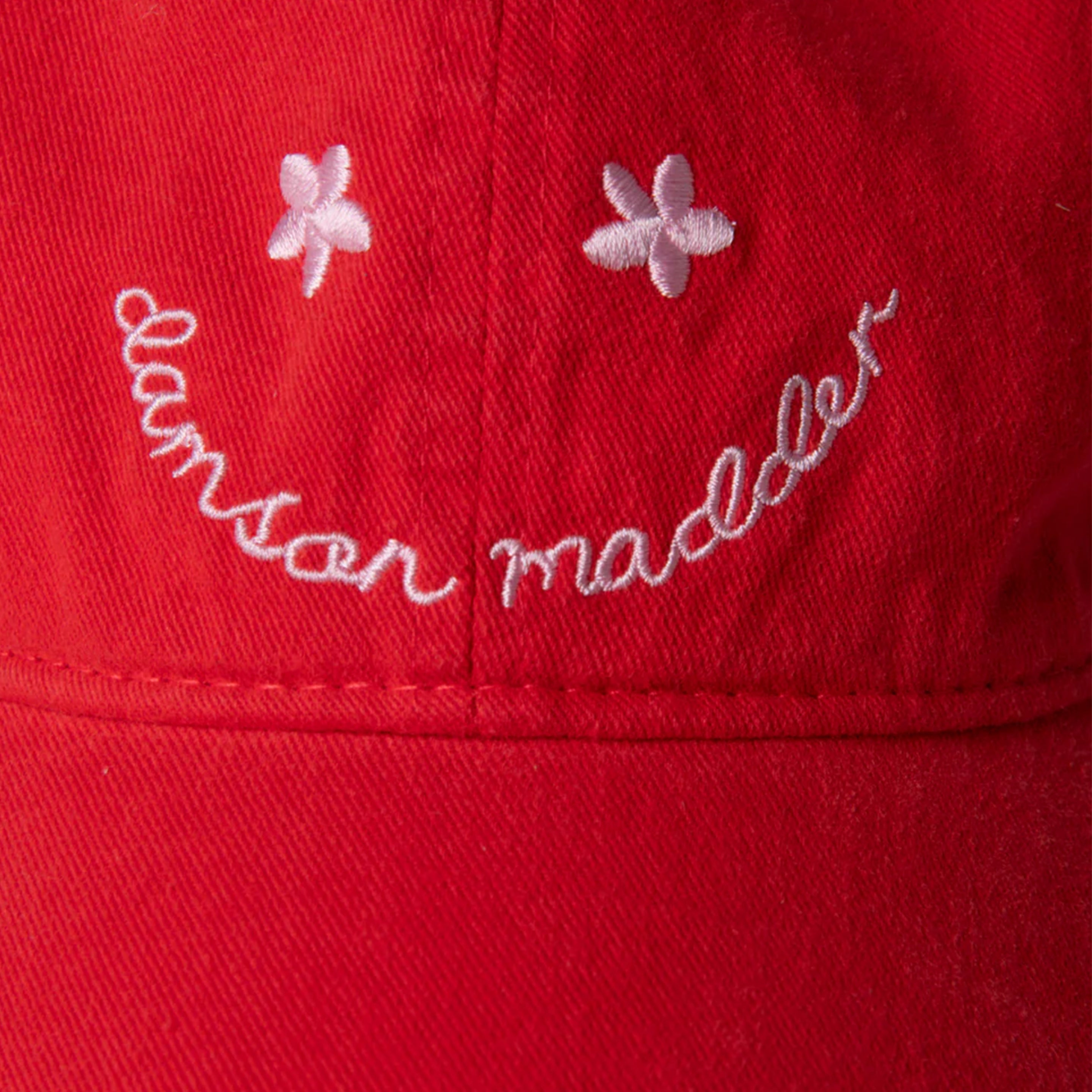 Damson Madder Washed Smiley Cap Red With Pink Embroidery