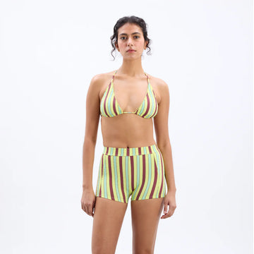Damson Madder Picot Trim Triangle Bikini Tropical Stripe - Parasol Store