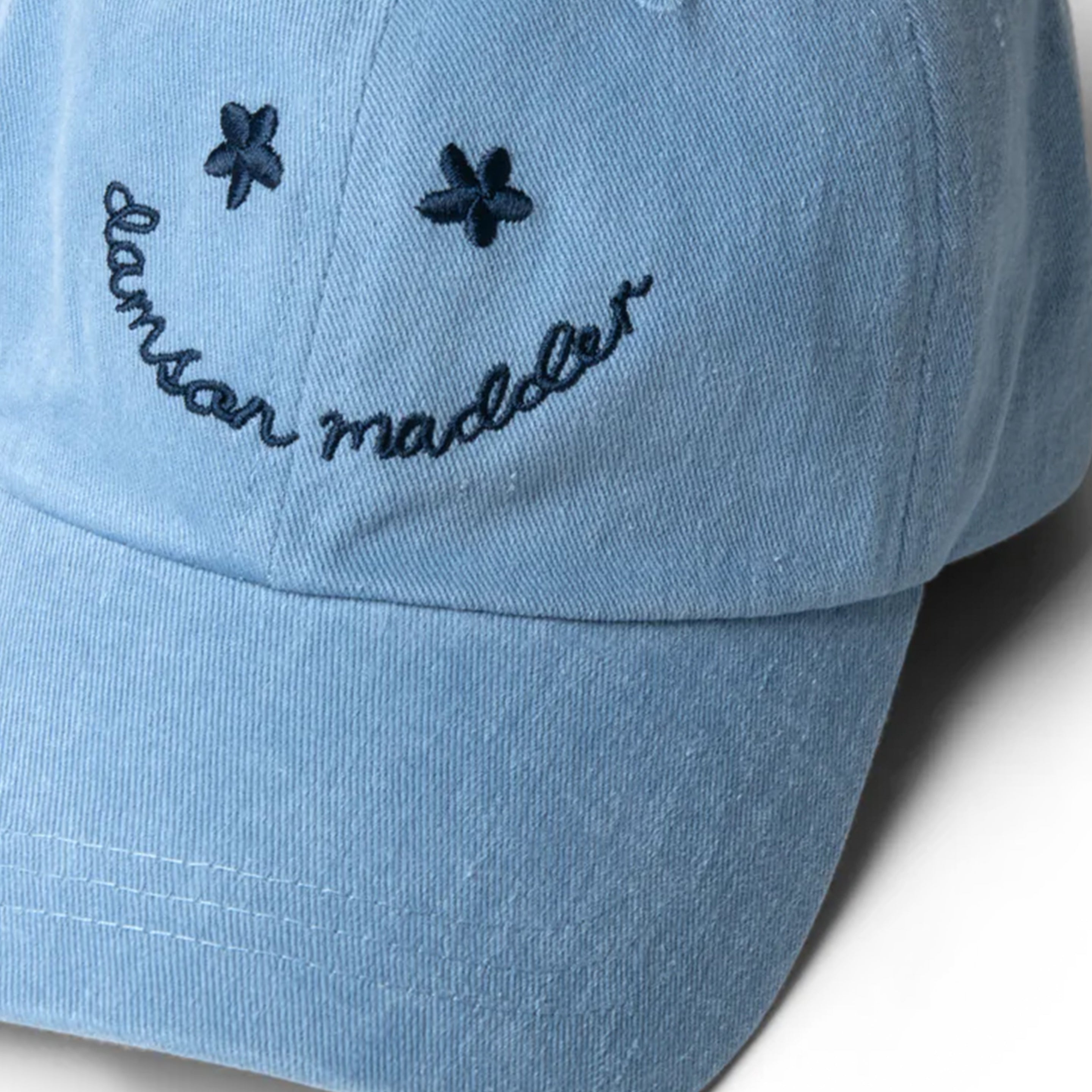 Damson Madder Washed Smiley Cap Blue With Navy Embroidery