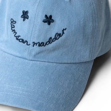 Damson Madder Washed Smiley Cap Blue With Navy Embroidery - Parasol Store