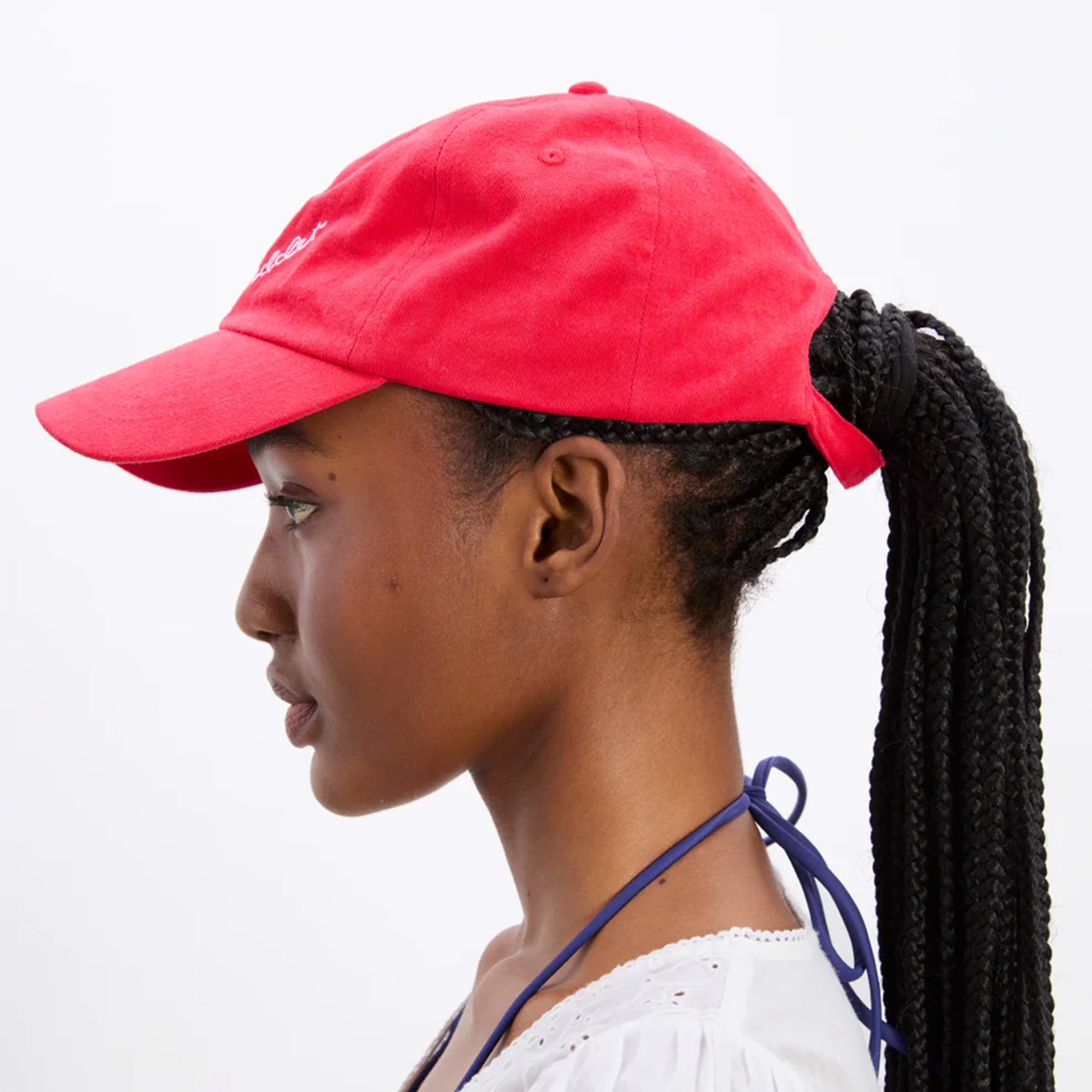 Damson Madder Washed Smiley Cap Red With Pink Embroidery