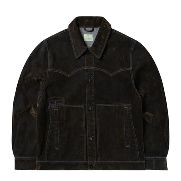 Aries Worn Flock Denim Car Coat Green