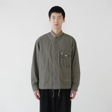 And Wander C/N Octa Collarless Shirt Jacket Light Khaki