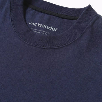 And Wander Heavy Cotton Pocket L/S Tee Navy - Parasol Store
