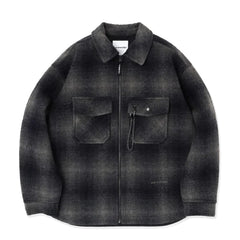 And Wander Wool Shaggy Check Zip Jacket Charcoal