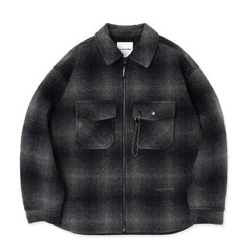And Wander Wool Shaggy Check Zip Jacket Charcoal