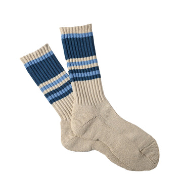 Anonymous Ism Hemp Random Line Pile Crew Socks Blue - Parasol Store