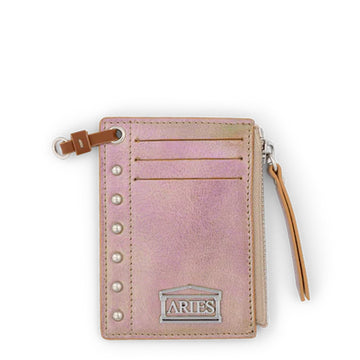 Aries Pearl Leather Studded Card Holder Pearl