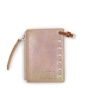 Aries Pearl Leather Studded Card Holder Pearl