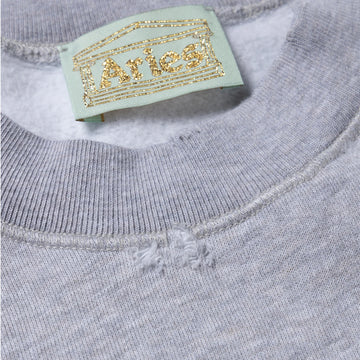 Aries Womens Destroyed Weedie Pie Raglan Sweat Light Grey Marl - Parasol Store