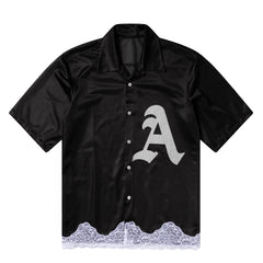 Aries Womens Gothic Lace Airtex Hawaiian Shirt Black
