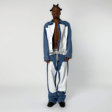 Aries Womens Patchwork Western Carpenter Jacket Blue / White - Parasol Store