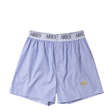 Aries Womens Stripe Poplin Classic Boxer Shorts Blue