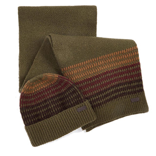 Barbour Branton Beanie & Scarf Gift Set Army Green - Parasol Store