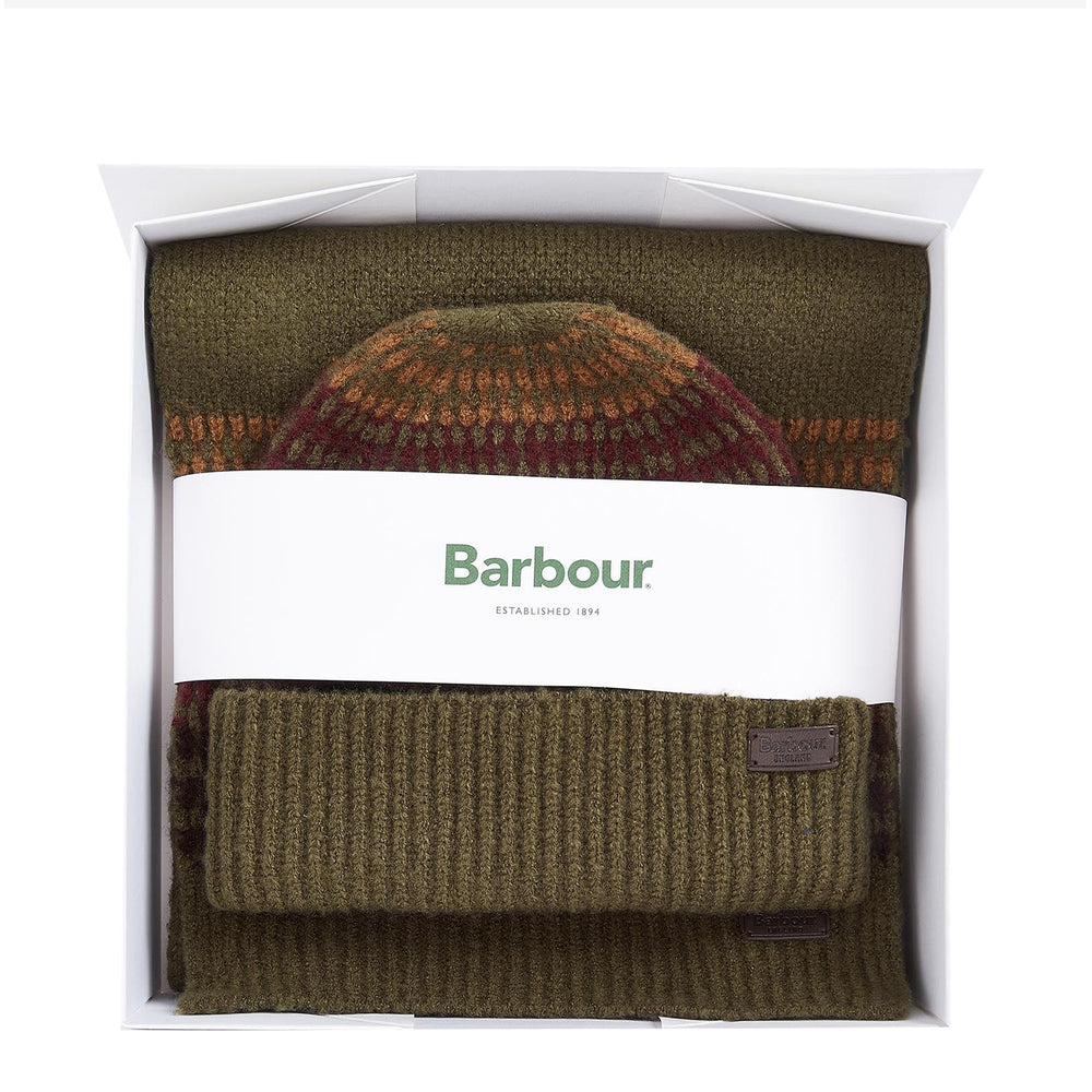 Barbour Branton Beanie & Scarf Gift Set Army Green - Parasol Store