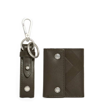 Barbour Brunton Leather Wallet & Key Fob Gift Set Dark Olive