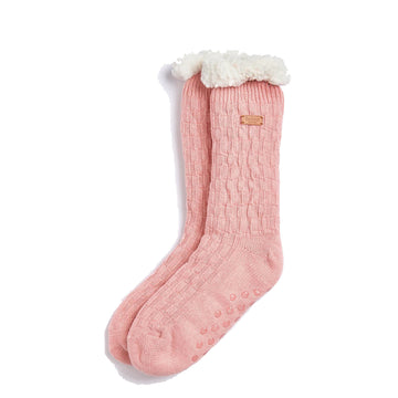Barbour Cable Knit Lounge Socks Dusty Pink - Parasol Store