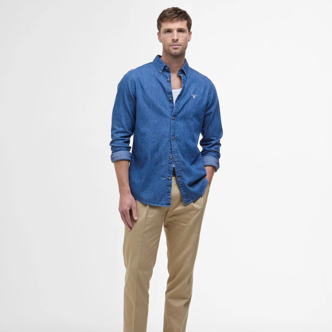 Barbour Chambray Crest Tailored Fit Shirt Chambray - Parasol Store