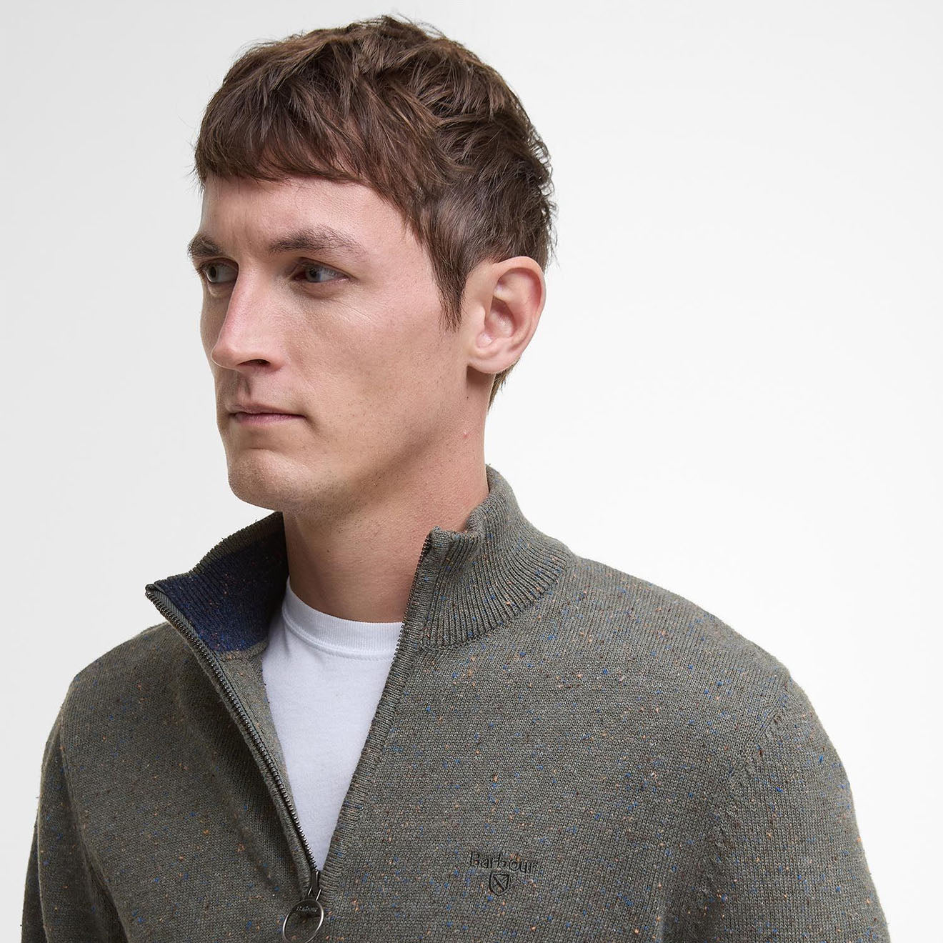 Barbour Cotton Tainsbury Half Zip Sweater Olive - Parasol Store