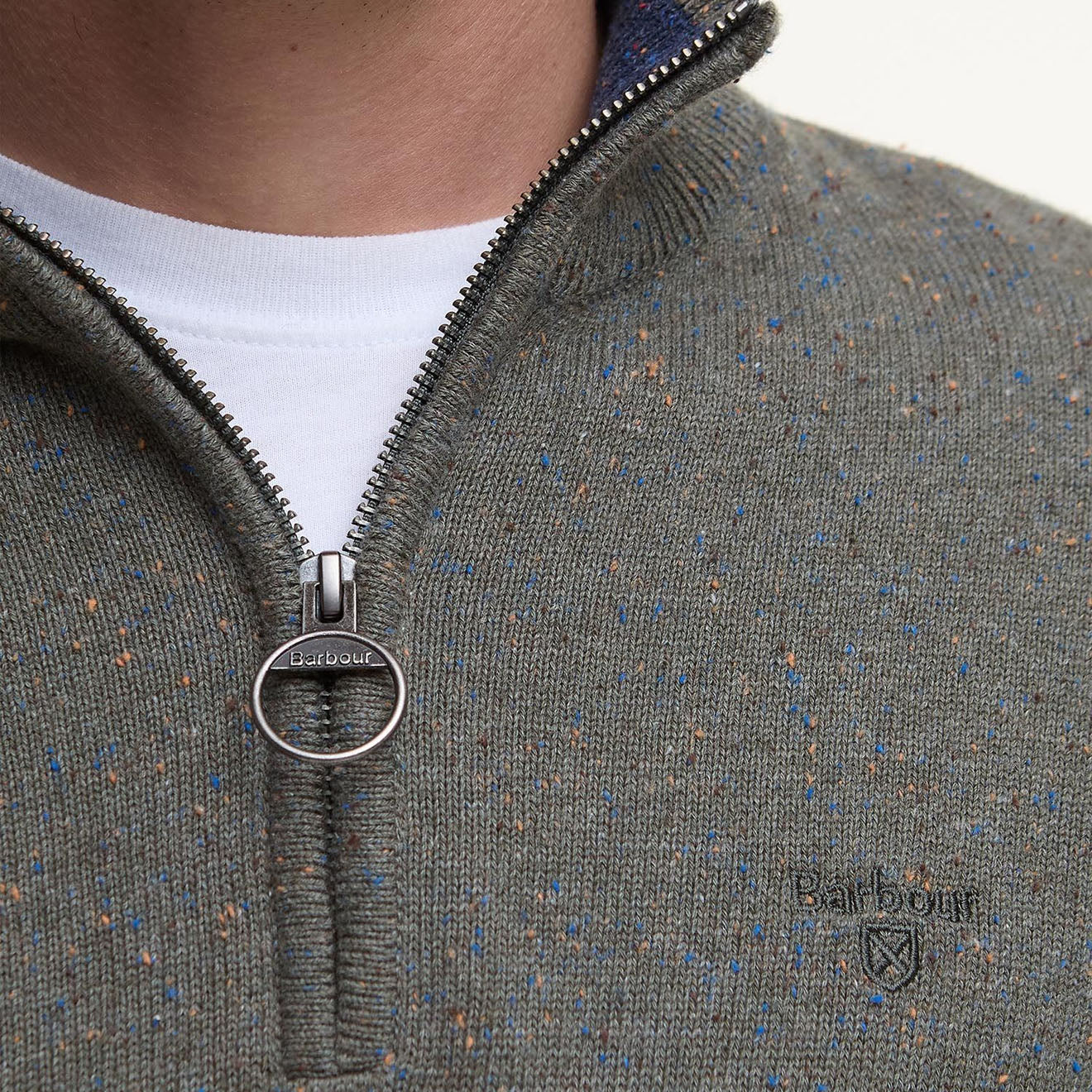 Barbour Cotton Tainsbury Half Zip Sweater Olive - Parasol Store
