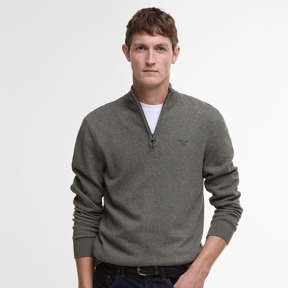 Barbour Cotton Tainsbury Half Zip Sweater Olive - Parasol Store
