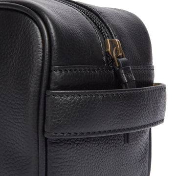 Barbour Debossed Logo Leather Wash Bag Classic Black Barbour