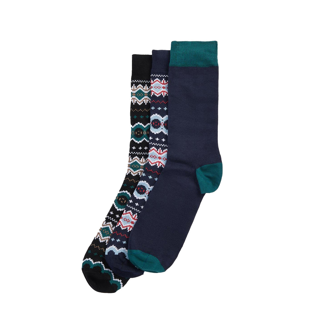 Barbour Fair Isle Sock Gift Box Blue Granite/Green Loch - Parasol Store