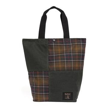 Barbour Field Patchwork Tartan Tote Bag Sage / Classic