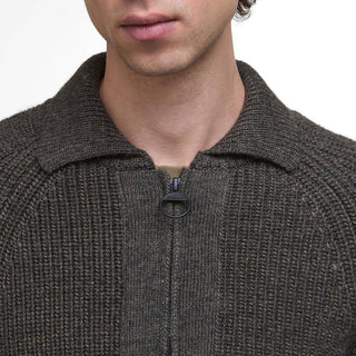 Barbour Garthman Knitted Zip Through Sweater Olive Ink - Parasol Store