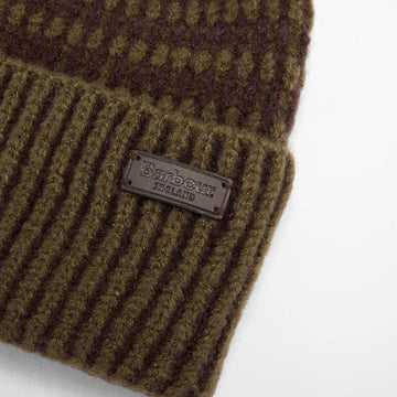 Barbour Harray Beanie Hat Olive/Fired Brick - Parasol Store