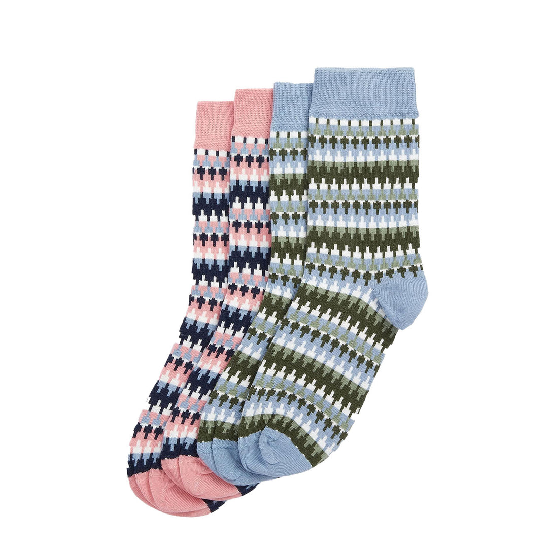 Barbour Louise Fair Isle Sock 2 Pack Set Pink/Loden - Parasol Store