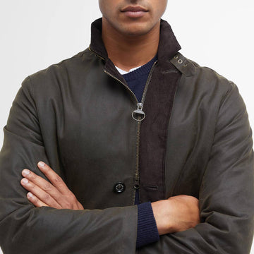 Barbour Lutz Waxed Jacket Olive - Parasol Store