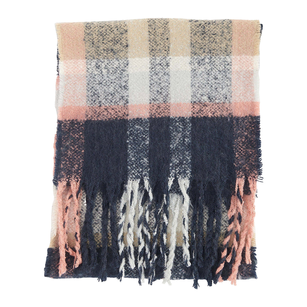 Barbour Rawson Check Scarf Navy/Pink Rust - Parasol Store