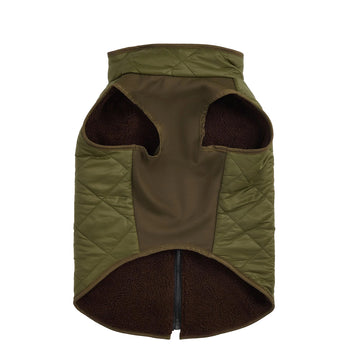 Barbour Reversible Quilt/Borg Fleece Dog Coat Olive/Brown - Parasol Store