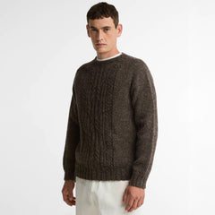 Barbour Scottish Made Natural Yarn Cable Crew Neck Sweater Medium Brown