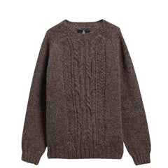 Barbour Scottish Made Natural Yarn Cable Crew Neck Sweater Medium Brown