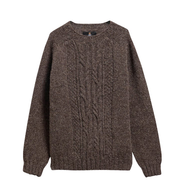 Barbour Scottish Made Natural Yarn Cable Crew Neck Sweater Medium Brown