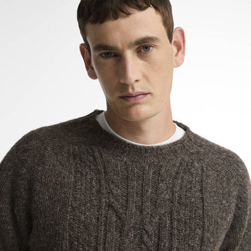 Barbour Scottish Made Natural Yarn Cable Crew Neck Sweater Medium Brown